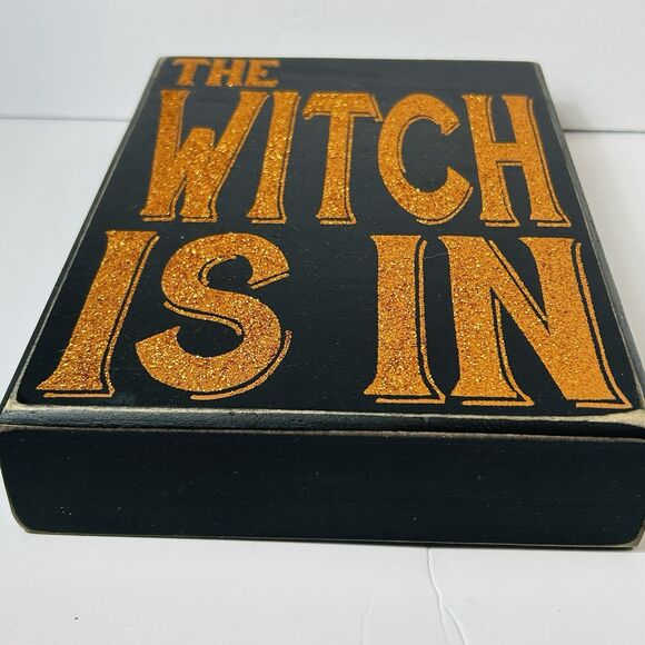 The Witch Is In Black Glitter Orange Wood Box Sign Designs by Kathy 7X10" - Picture 2 of 6